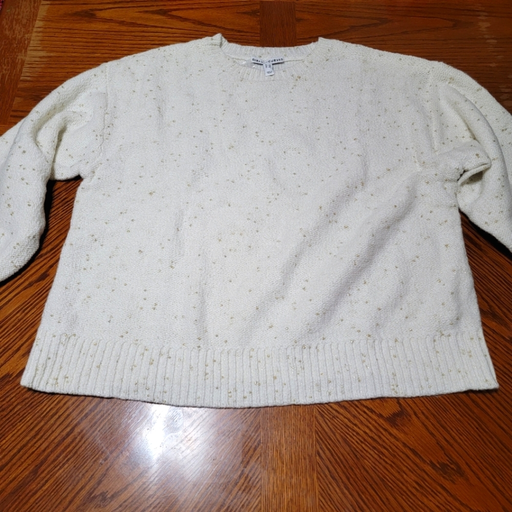 Girl With Curves White and Gold Sparkle Sweater 1x-2x